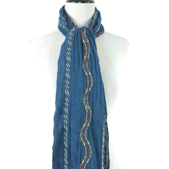 Unbranded Accessories - Unbranded Women Scarf Head Neck One Size Embroidered Blue Festival Boho Hippie